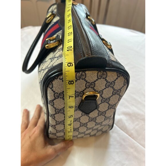 GUCCI GG Supreme Monogram Textured Dollar Calfskin Web Ophidia Boston Bag - Picture 11 of 16